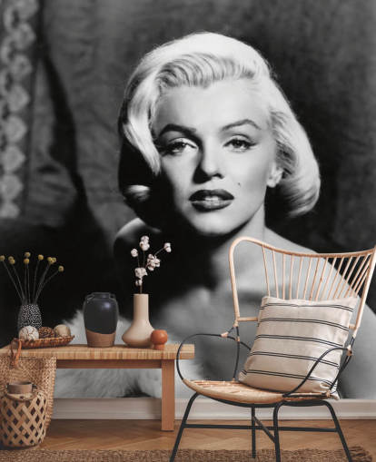 black and white classic movie wallpaper mural called Marilyn Monroe II for bedrooms and living rooms