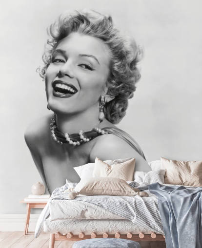 mustavalkoinen elokuvatapetti seinämaalaus nimeltä Marilyn Monroe IV koteihin, toimistoihin ja yrityksiin