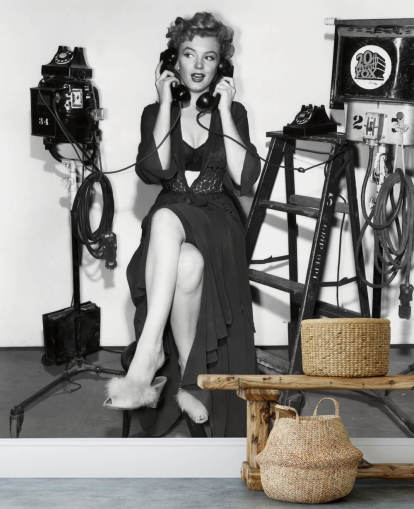 black and white marilyn monroe wallpaper mural called Marilyn Monroe (Don't Bother to Knock) for bedrooms and home offices