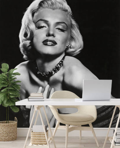 svart og hvitt marilyn monroe tapetmaleri kalt Marilyn Monroe (Hvordan gifte seg med en millionær) for soverom, stuer og kontorer svart og hvitt marilyn monroe tapetmaleri kalt Marilyn Monroe (Hvordan gifte seg med en millionær) for soverom, stuer og kontorer