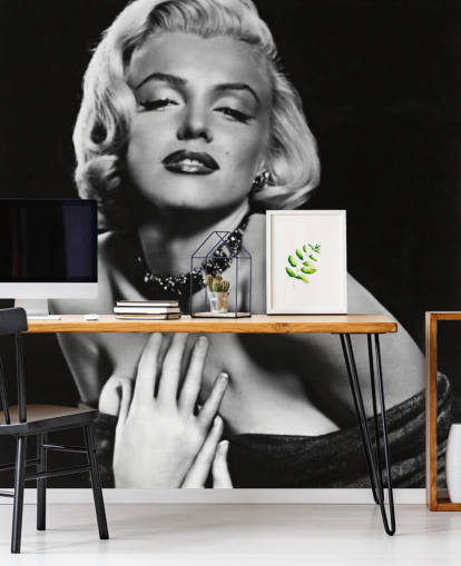 mustavalkoinen Marilyn Monroe -taustakuvamaalaus nimeltä Marilyn Monroe (How to Marry a Millionaire) makuuhuoneisiin, olohuoneisiin ja toimistoihin