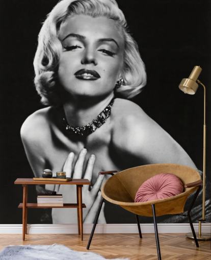 mural de papel pintado de Marilyn Monroe en blanco y negro llamado Marilyn Monroe (Cómo casarse con un millonario) para dormitorios, salas de estar y oficinas mural de papel pintado de Marilyn Monroe en blanco y negro llamado Marilyn Monroe (Cómo casarse con un millonario) para dormitorios, salas de estar y oficinas
