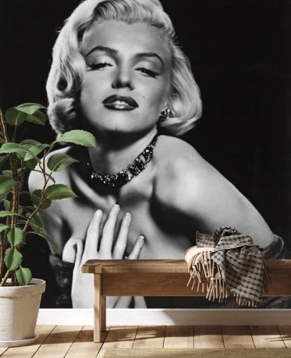 svartvitt marilyn monroe tapetväggmålning som heter Marilyn Monroe (Hur man gifter sig med en miljonär) för sovrum, vardagsrum och kontor