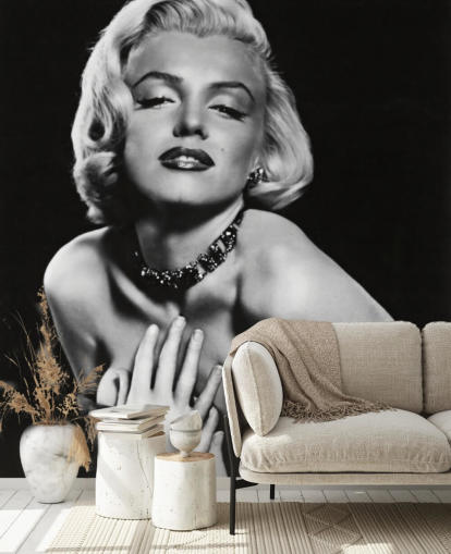 schwarz-weiße Marilyn Monroe-Wandtapete namens Marilyn Monroe (How to Marry a Millionaire) für Schlafzimmer, Wohnzimmer und Büros