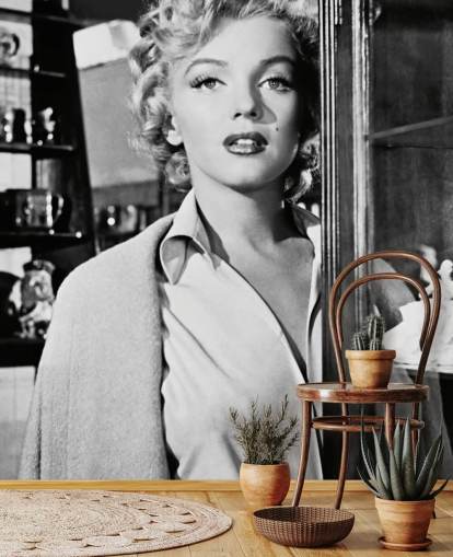 mustavalkoinen Marilyn Monroe -taustakuva nimeltä Marilyn Monroe (Niagara) makuuhuoneisiin, toimistoihin ja elokuvateatterihuoneisiin