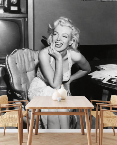 black and white movie wallpaper mural called Marilyn Monroe for bedrooms, living rooms and cinema rooms