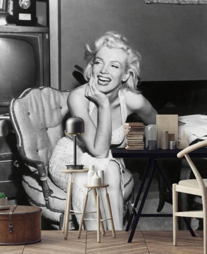 black and white movie wallpaper mural called Marilyn Monroe for bedrooms, living rooms and cinema rooms