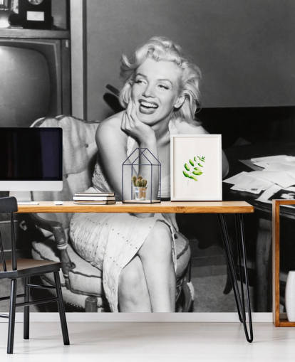 mural de papel pintado de película en blanco y negro llamado Marilyn Monroe para dormitorios, salas de estar y salas de cine
