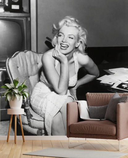 black and white movie wallpaper mural called Marilyn Monroe for bedrooms, living rooms and cinema rooms