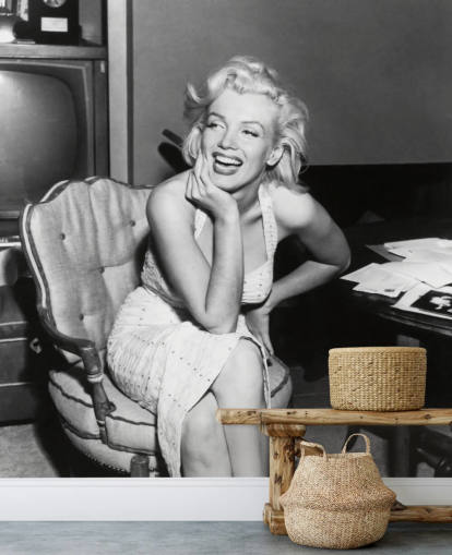 black and white movie wallpaper mural called Marilyn Monroe for bedrooms, living rooms and cinema rooms