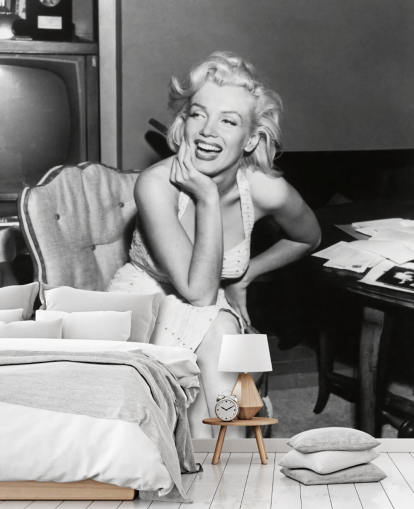 black and white movie wallpaper mural called Marilyn Monroe for bedrooms, living rooms and cinema rooms