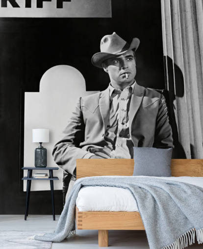 mural de papel pintado de marlon brando en blanco y negro llamado Marlon Brando (The Chase)