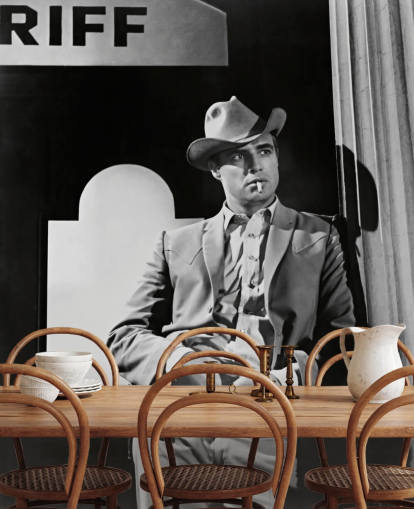 mustavalkoinen marlon brando -taustakuvamaalaus nimeltä Marlon Brando (The Chase)