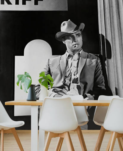 black and white marlon brando wallpaper mural called Marlon Brando (The Chase)