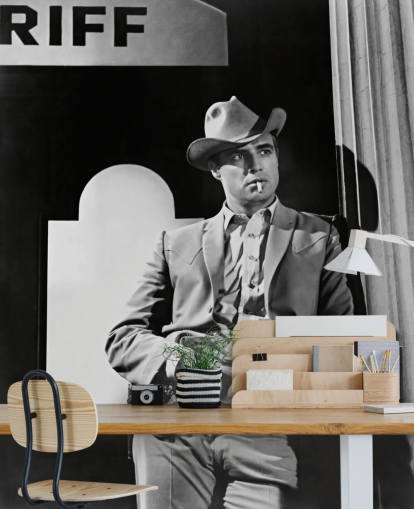 mural de papel de parede marlon brando preto e branco chamado Marlon Brando (The Chase)