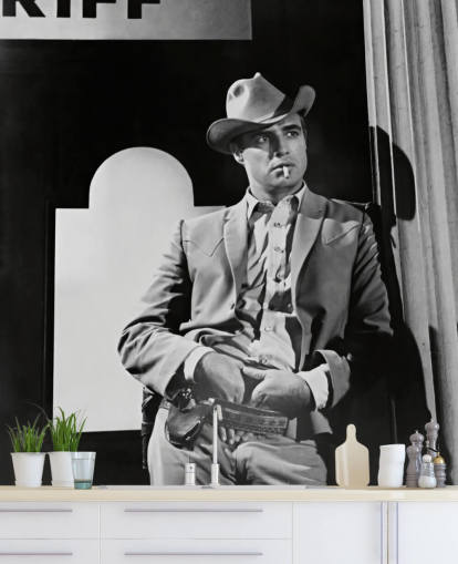 mural de papel de parede marlon brando preto e branco chamado Marlon Brando (The Chase)