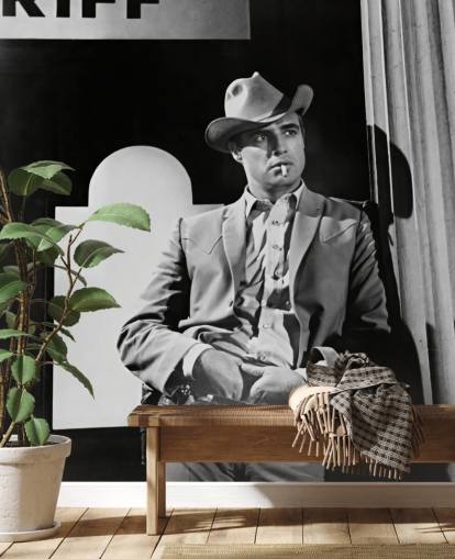 black and white marlon brando wallpaper mural called Marlon Brando (The Chase)