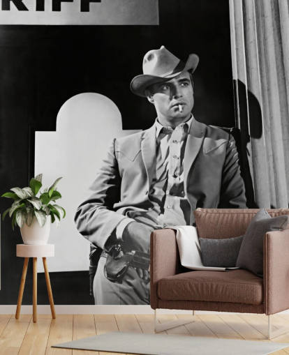 black and white marlon brando wallpaper mural called Marlon Brando (The Chase)