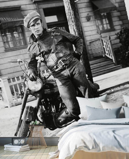 zwart-wit filmbehang met de naam Marlon Brando II (The Wild One)