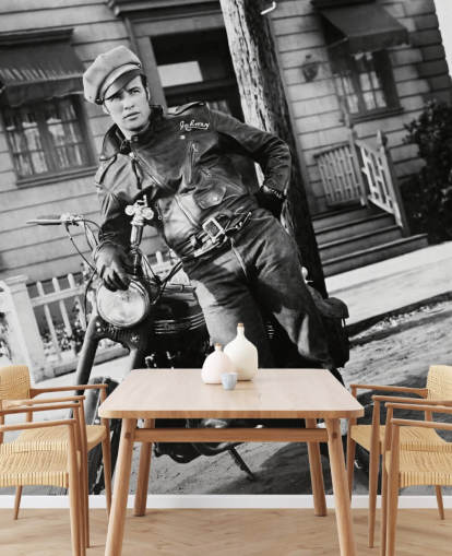 black and white movie wallpaper mural called Marlon Brando II (The Wild One)