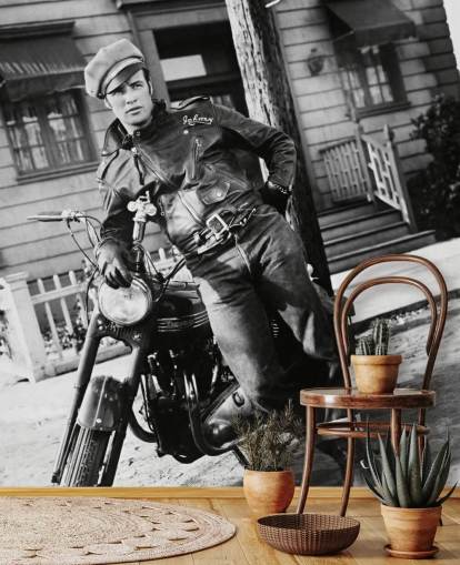 papier peint mural de film en noir et blanc appelé Marlon Brando II (The Wild One)