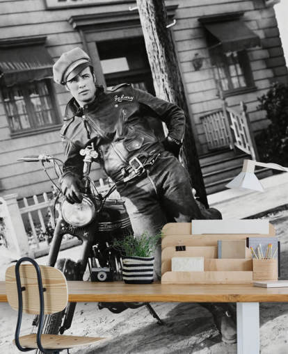 black and white movie wallpaper mural called Marlon Brando II (The Wild One)