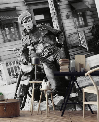 black and white movie wallpaper mural called Marlon Brando II (The Wild One)