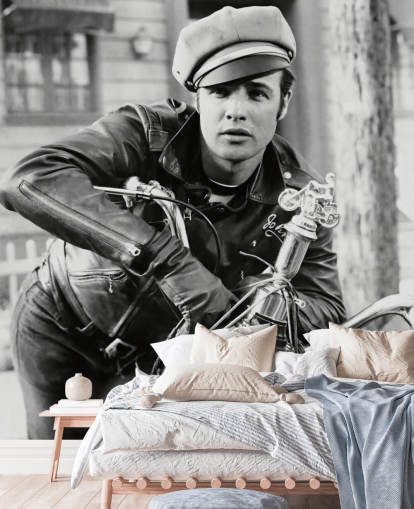black and white marlon brando wallpaper mural called Marlon Brando (The Wild One) for home offices, cinema rooms and bedrooms