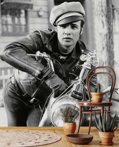 zwart-wit marlon brando muurschildering genaamd Marlon Brando (The Wild One) voor thuiskantoren, bioscoopzalen en slaapkamers