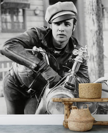 mustavalkoinen marlon brando -taustakuvamaalaus nimeltä Marlon Brando (The Wild One) kotitoimistoihin, elokuvateattereihin ja makuuhuoneisiin