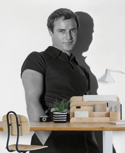 zwart-wit acteur behangmuurschildering genaamd Marlon Brando voor slaapkamers, woonkamers en thuiskantoren