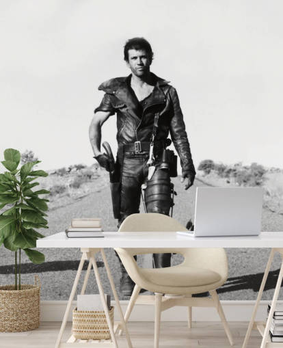 svart-hvitt mad max tapetmaleri kalt Mad Max 2 Road Warrior for soverom, bedrifter og hjemmekontorer