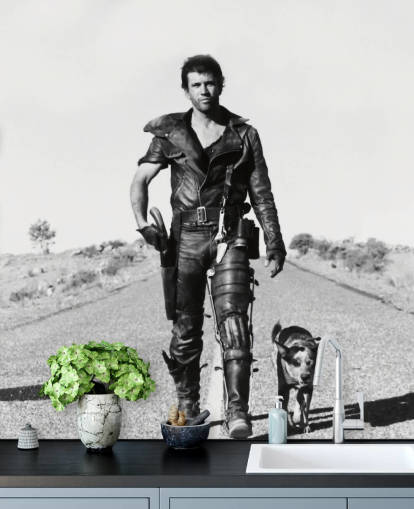carta da parati murale Mad Max in bianco e nero chiamata Mad Max 2 Road Warrior per camere da letto, aziende e uffici domestici