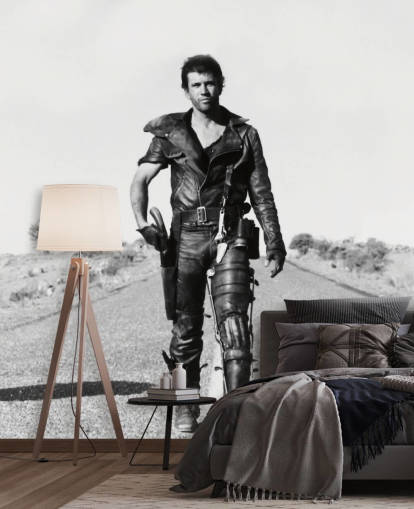 zwart-wit mad max behangmuurschildering genaamd Mad Max 2 Road Warrior voor slaapkamers, bedrijven en thuiskantoren zwart-wit mad max behangmuurschildering genaamd Mad Max 2 Road Warrior voor slaapkamers, bedrijven en thuiskantoren