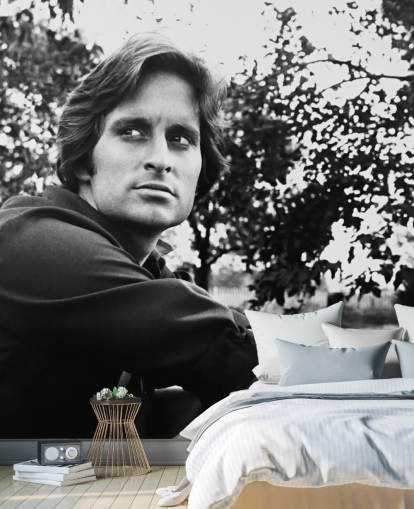 black and white movie wallpaper mural called Michael Douglas (Adam at 6 A.M.) for bedrooms and living rooms