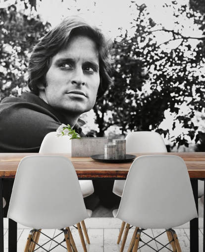 svartvit filmtapet väggmålning som heter Michael Douglas (Adam kl 6 A.M.) för sovrum och vardagsrum
