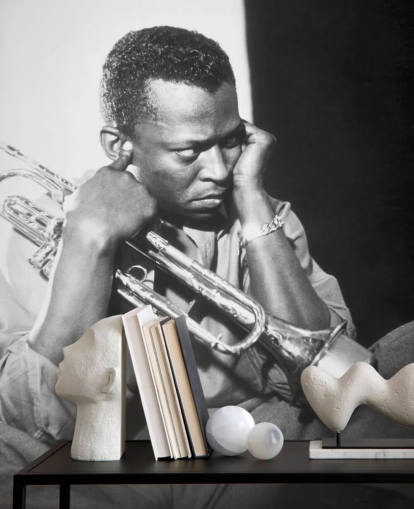 black and white jazz musician wallpaper mural called Miles Davis for clubs, venues and schools