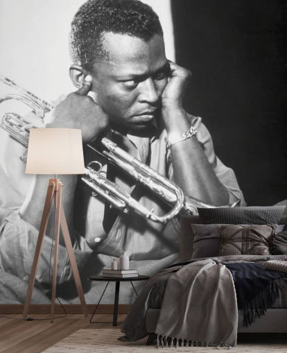papier peint mural de musicien de jazz en noir et blanc appelé Miles Davis pour les clubs, les salles et les écoles papier peint mural de musicien de jazz en noir et blanc appelé Miles Davis pour les clubs, les salles et les écoles