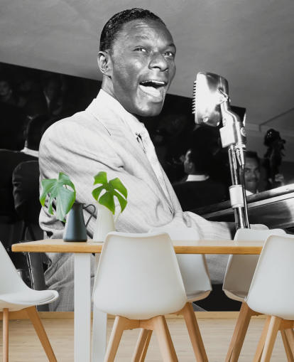 mural de papel pintado en blanco y negro de nat king cole para hogares y negocios