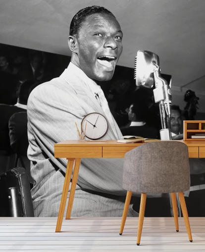 mural de papel de parede nat king cole preto e branco para residências e empresas