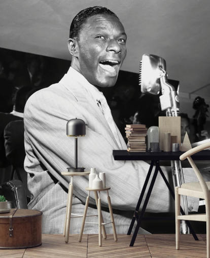 mural de papel pintado en blanco y negro de nat king cole para hogares y negocios