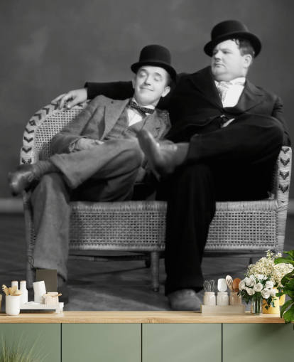 schwarz-weißes klassisches Filmtapeten-Wandbild namens Laurel and Hardy II für Privathaushalte und Unternehmen
