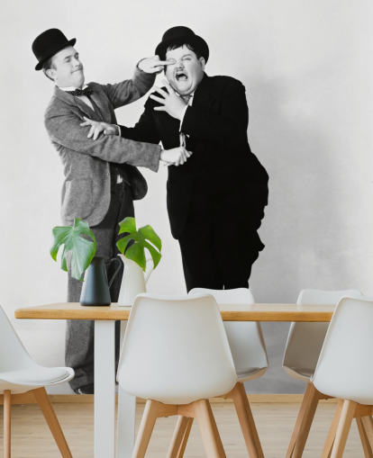 black and white silent movie wallpaper mural called Laurel and Hardy for homes and businesses black and white silent movie wallpaper mural called Laurel and Hardy for homes and businesses