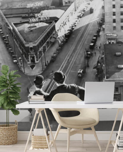 black and white laurel and hardy wallpaper mural called Laurel and Hardy (Liberty) for offices and homes