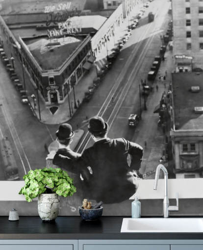 black and white laurel and hardy wallpaper mural called Laurel and Hardy (Liberty) for offices and homes black and white laurel and hardy wallpaper mural called Laurel and Hardy (Liberty) for offices and homes