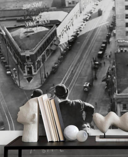 carta da parati murale in bianco e nero Laurel and Hardy (Liberty) chiamata Laurel and Hardy (Liberty) per uffici e case