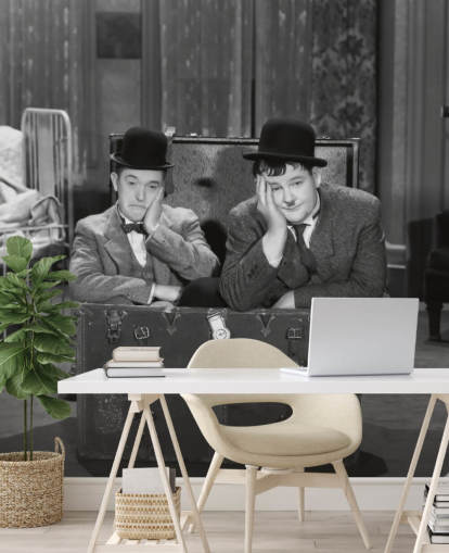 black and white laurel and hardy wallpaper mural called Laurel and Hardy (Pack Up Your Troubles) for offices and homes black and white laurel and hardy wallpaper mural called Laurel and Hardy (Pack Up Your Troubles) for offices and homes
