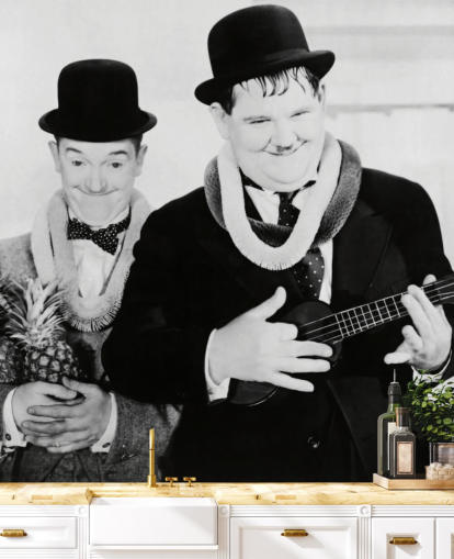 black and white classic movie wallpaper mural called Laurel and Hardy (Sons of the Desert)