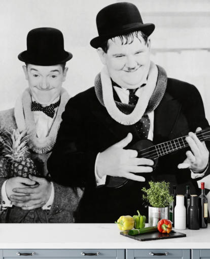 schwarz-weißes klassisches Filmtapeten-Wandbild namens Laurel and Hardy (Sons of the Desert)