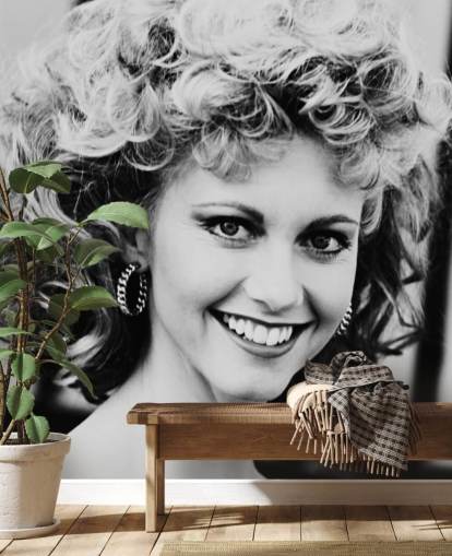 black and white grease wallpaper mural called Olivia Newton-John (Grease) for bedrooms and living rooms